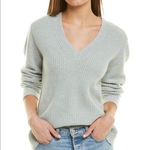 NWT Vince Shaker Rib V Neck Cashmere Sweater in Green size Small